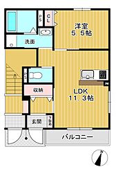 ヴィラ調の杜 1LDKの間取図画像