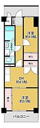 ヴィラ東川口 2DKの間取図画像