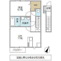 ボンボヌール 1LDKの間取図画像