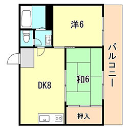 ダイバーシティ神戸長田A棟 2DKの間取図画像