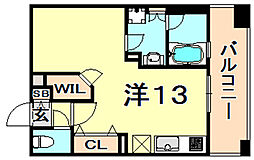 プレジール三ノ宮 ワンルームの間取図画像