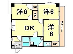 グリーンライフ北夙川 3DKの間取図画像