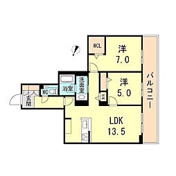 シャーメゾンガーデンズ芦屋浜町 2階2LDKの間取り