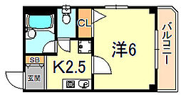 カーサ滝ノ茶屋 1Kの間取図画像