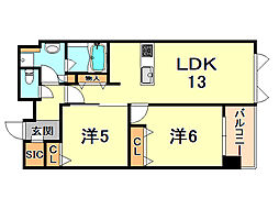 アプリーレ神戸元町 12階2LDKの間取り