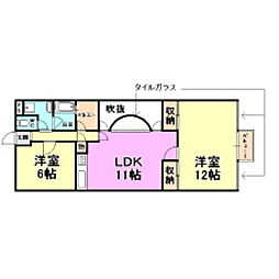 サンヒルズ芦屋1 2LDKの間取図画像