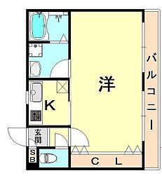 諏訪山ハウス 2階1Kの間取り