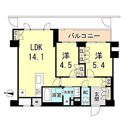 ミレーネ神戸住吉本町 2LDKの間取図画像
