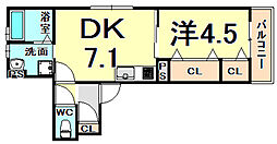 クリエオーレ福駅前 102 1階1DKの間取り