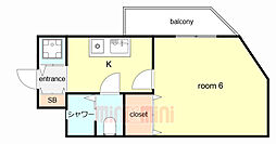 ビーハイツ北野 1Kの間取図画像