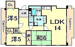 ジュエルコート甲子園口西棟 3LDKの間取図画像