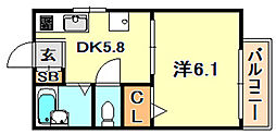 レックインひよどり 1DKの間取図画像