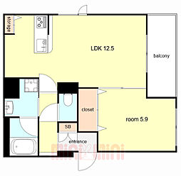 フォレナ神戸住吉 1LDKの間取図画像