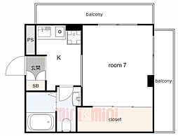 ハイツオークラしのはら ワンルームの間取図画像