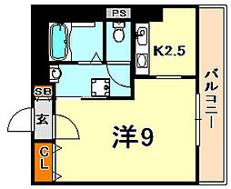 カーサR1 1Kの間取図画像