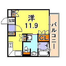リーガル神戸三宮山手 ワンルームの間取図画像
