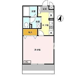 ヴァンテアン・カルモ 1Kの間取図画像