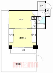 朝日プラザ西上橘通 1DKの間取図画像