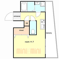 WillDo三宮イースト ワンルームの間取図画像