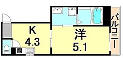 シャルマン神戸三宮 1Kの間取図画像
