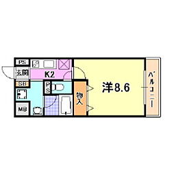 グリーンエイジ平和台 1Kの間取図画像