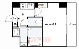神戸国香通Futur 1Kの間取図画像
