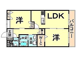 プラティーク塚口 2LDKの間取図画像