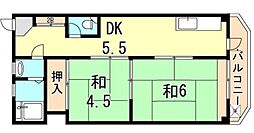 朝日マンション 2DKの間取図画像