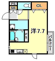 シャーメゾン湊川 1Kの間取図画像