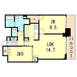 シティタワー神戸三宮 2LDKの間取図画像