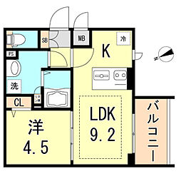 プレサンスTHE神戸 1LDKの間取図画像