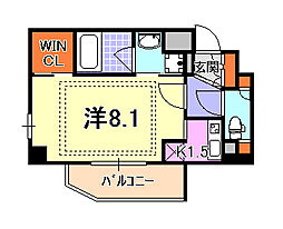 ベルフェリーク新神戸 ワンルームの間取図画像