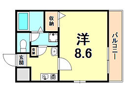 ヘーベル湊川 1Kの間取図画像