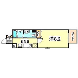 アドバンス三宮4ルシール 1Kの間取図画像