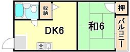 湊川ヤングハイツ 1DKの間取図画像