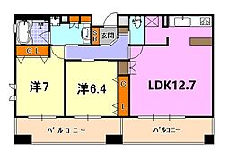 プレジール三ノ宮 2LDKの間取図画像