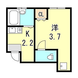 リーフ 1Kの間取図画像