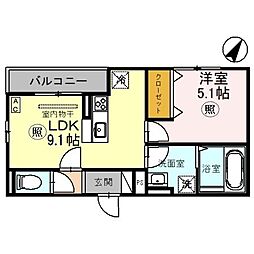 フルール花隈 1LDKの間取図画像