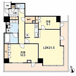ザ・パークハウス神戸タワー 2LDKの間取図画像