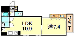 アミーグランコート三宮 1LDKの間取図画像