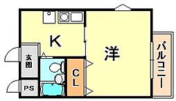 グリーンルーフ神若 1Kの間取図画像