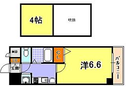 エステムコート三宮EAST2リベルテ 1Kの間取図画像