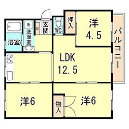 高倉台1-2団地3号棟 3LDKの間取図画像