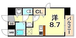 プレサンス三宮花時計前 ワンルームの間取図画像