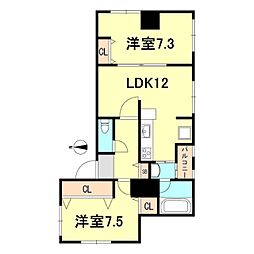 サンビルダー板宿 2LDKの間取図画像