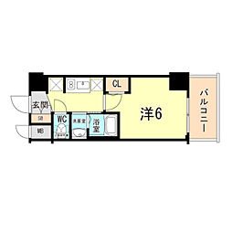 エステムコート神戸湊町 1Kの間取図画像