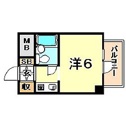 万葉ハイツ元町 ワンルームの間取図画像