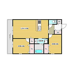 HK磯馴 2LDKの間取図画像