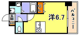 プレサンス三宮東アルバーナ ワンルームの間取図画像