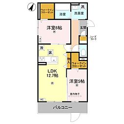 La Maison大手町I 2LDKの間取図画像